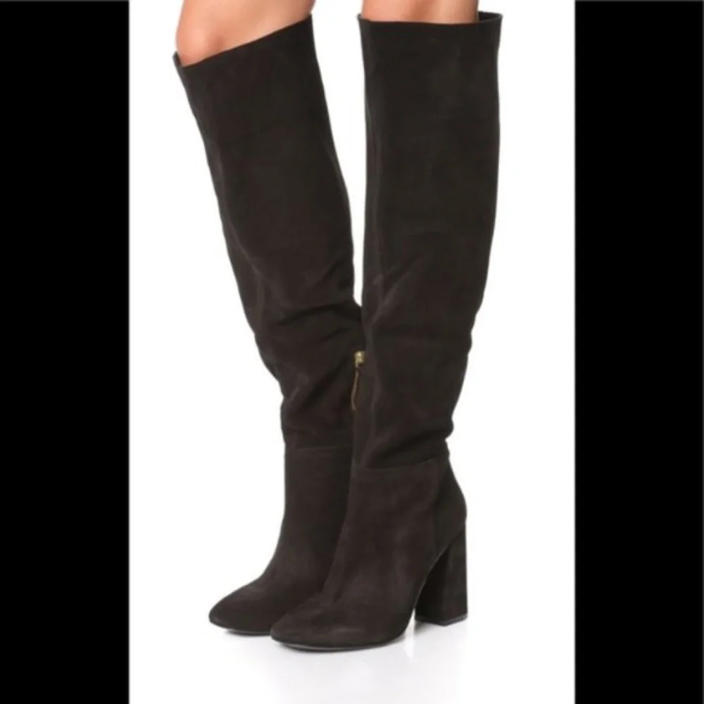 Free People Black Over-the-Knee Suede Block Heel Boots